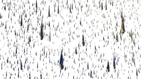 Rain isolated on a white background. Texture of rain or downpour, 3d render. Falling water dropsの写真素材