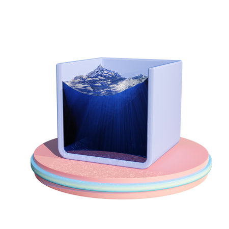 Section of water in the pool, 3d render. Cross section of the swimming pool. cube with waterの写真素材