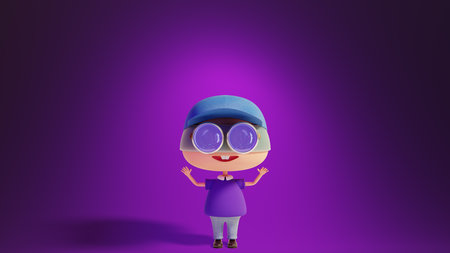 Cartoon character uses virtual reality glasses, 3d render. Funny boy in virtual reality glasses on a...