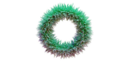 Christmas wreath isolated on white background. Christmas wreath of pine branches covered with snow, 3d Render.の写真素材
