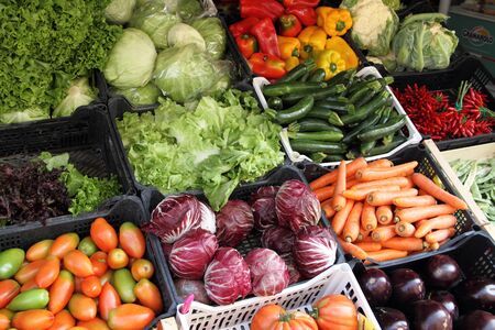 A market stall with different vegetables