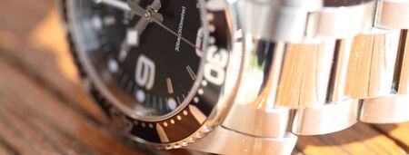 Diver watch with a metal braceletの写真素材