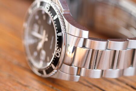Diver watch with a metal braceletの写真素材