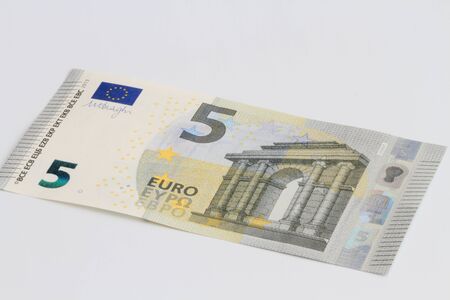 5 euro banknotes on a tableの写真素材