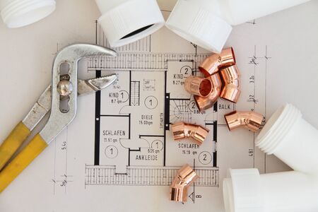 Installation material on a workbenchの写真素材