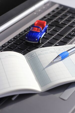 An empty logbook with the words "destination, departure, date, journey time, itinerary, time"の写真素材