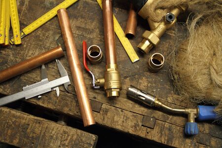 Installation material on a workbenchの写真素材