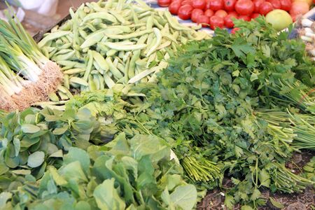 A market stall with different vegetablesの写真素材