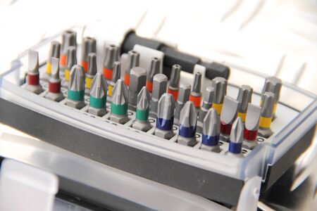 Different colored bits for the cordless screwdriverの写真素材