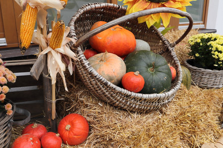 a pumpkin decorated on halloweenの写真素材