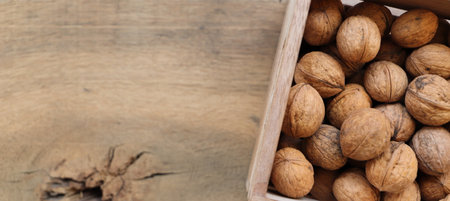 fresh walnuts in a box