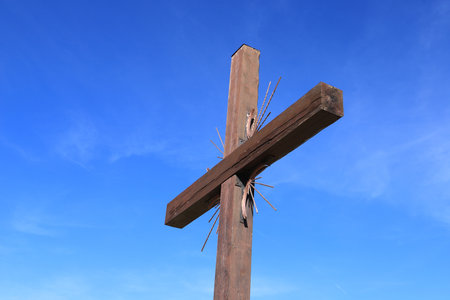 a summit cross in the alps near Serfaus in Austriaの写真素材