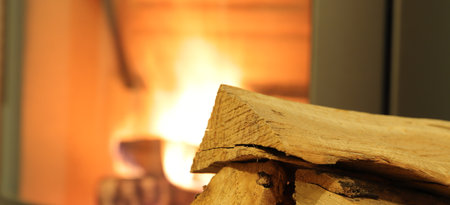 a new fireplace with woodの写真素材