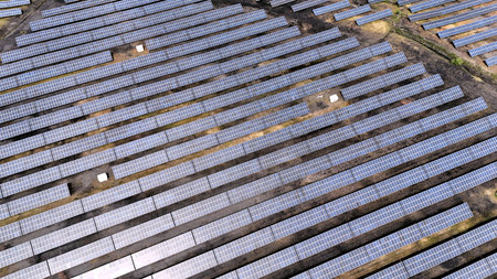 a new solar park seen from a drone