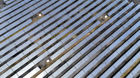 a new solar park seen from a droneの写真素材