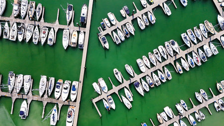 a marina with sailing ships â drone aerial photographyの写真素材