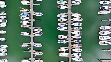 a marina with sailing ships â€“ drone aerial photography