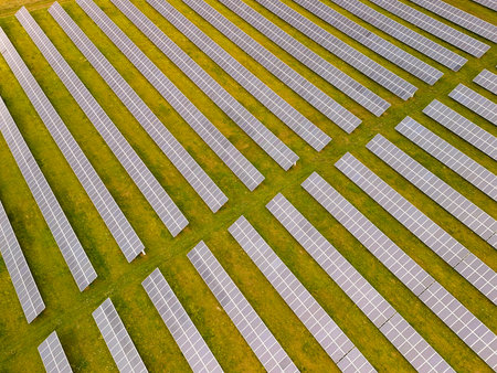 a new solar park seen from a drone