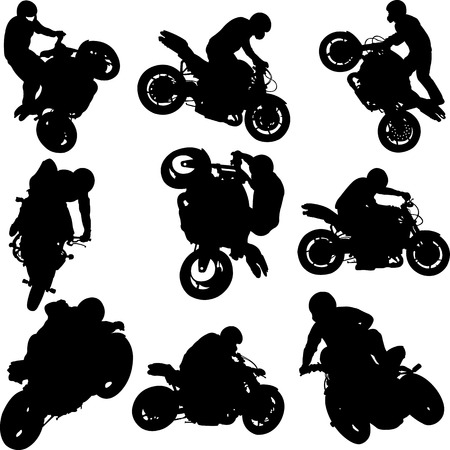 motorbike riders and motorcycles silhouettesのイラスト素材