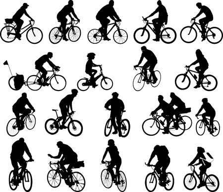 bicyclists big silhouettes collection - vectorのイラスト素材