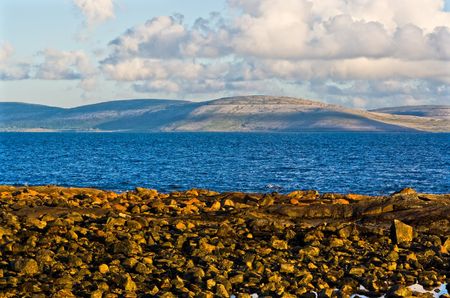 Galway Bay in Ireland from the town of Spiddal with The Burren across the bay. の写真素材