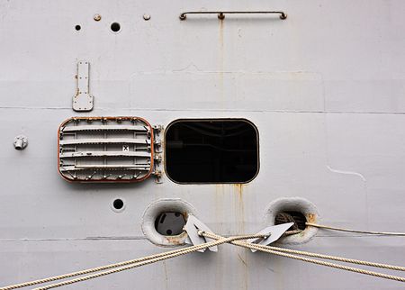 An abstract of the side of a large shipの写真素材