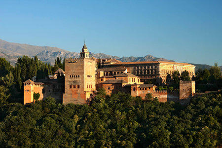 Alhambra at sunset, Granada, Spainの写真素材