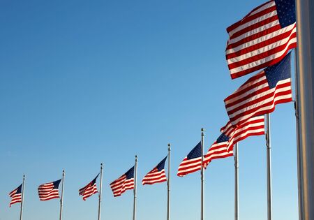 US flags near Washington Monument, Washington DCの写真素材