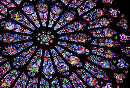 Stained-glass window of Notre Dame de Parisのeditorial素材