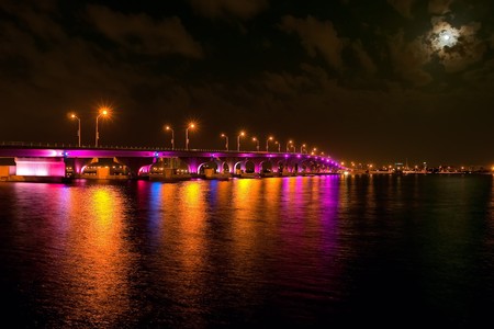 Night view of the bridge in downtown Miamiの写真素材