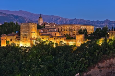 Alhambra after sunset, Granada, Spainのeditorial素材