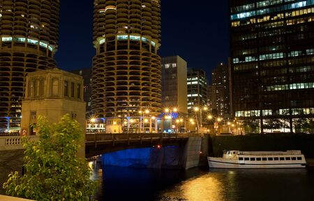 Chicago at night, IL, USAの写真素材