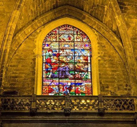 Stained-glass window in La Giralda, Seville, Spainの写真素材