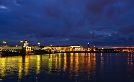 Palace Bridge at night, St.Petersburg, Russiaの写真素材