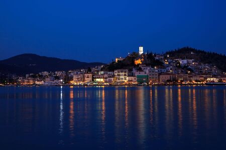 Greek island Poros at night, Greece, 2009の写真素材