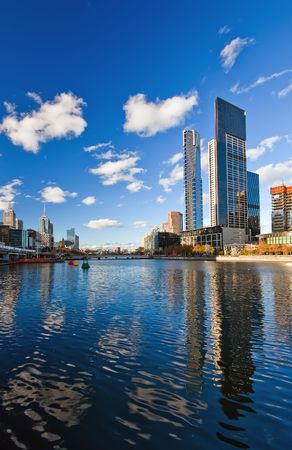 Winter in Melbourne, Skyscrapers on Yarra Riverの写真素材