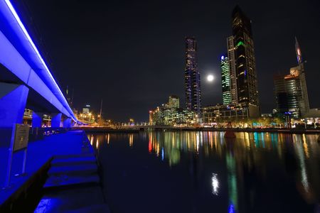 Downtown of Melbourne at nightの写真素材