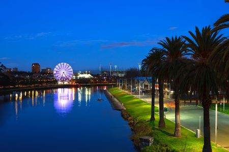 Melbourne at night, view on Yarra riverの写真素材