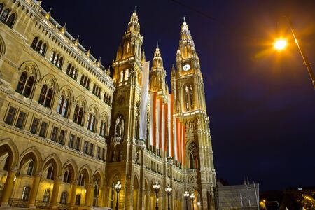 Town hall in Vienna at night, Austriaの写真素材