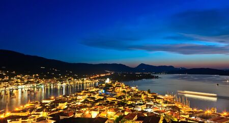 Greek island Poros at night, Greeceの写真素材