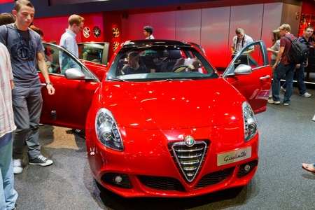 FRANKFURT - SEP 17: Alfa Romeo Giulietta car shown at the 64th Internationale Automobil Ausstellung (IAA) on September 17, 2011 in Frankfurt, Germany.のeditorial素材