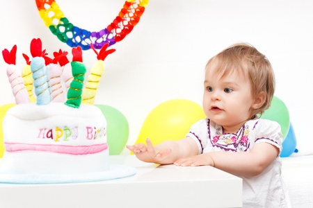 Little girl celebrating first birthdayの写真素材