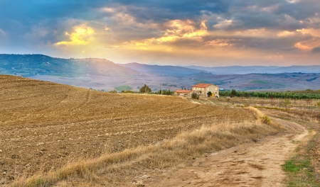 Tuscany landscape at sunset, Italyの写真素材