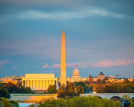 Lincoln memorial, Washington monument and Capitol, Washington DCの写真素材