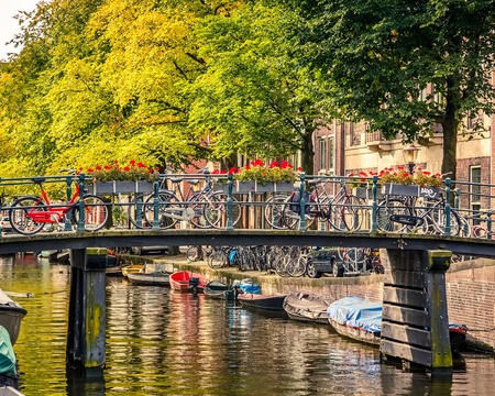 Bridge over canal in Amsterdamの写真素材