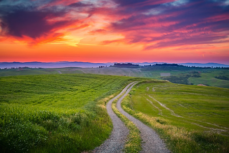 Beautiful Tuscany landscape at sunset, Italyの写真素材