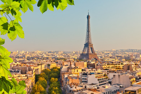 View on Eiffel tower at sunset, Paris, Franceの写真素材