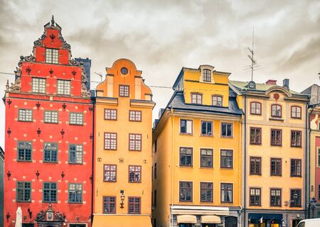 Buildings on Big Square (Stortorget) in the Old Town (Gamla Stan) of Stockholm, Swedenの写真素材