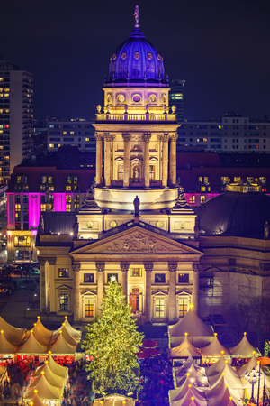 Christmas market near Deutscher Dom in Berlin, Germanyの写真素材