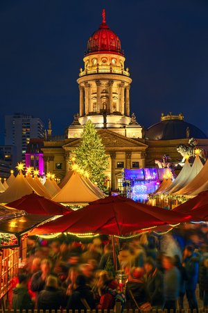 Christmas market near Deutscher Dom in Berlin, Germanyの写真素材